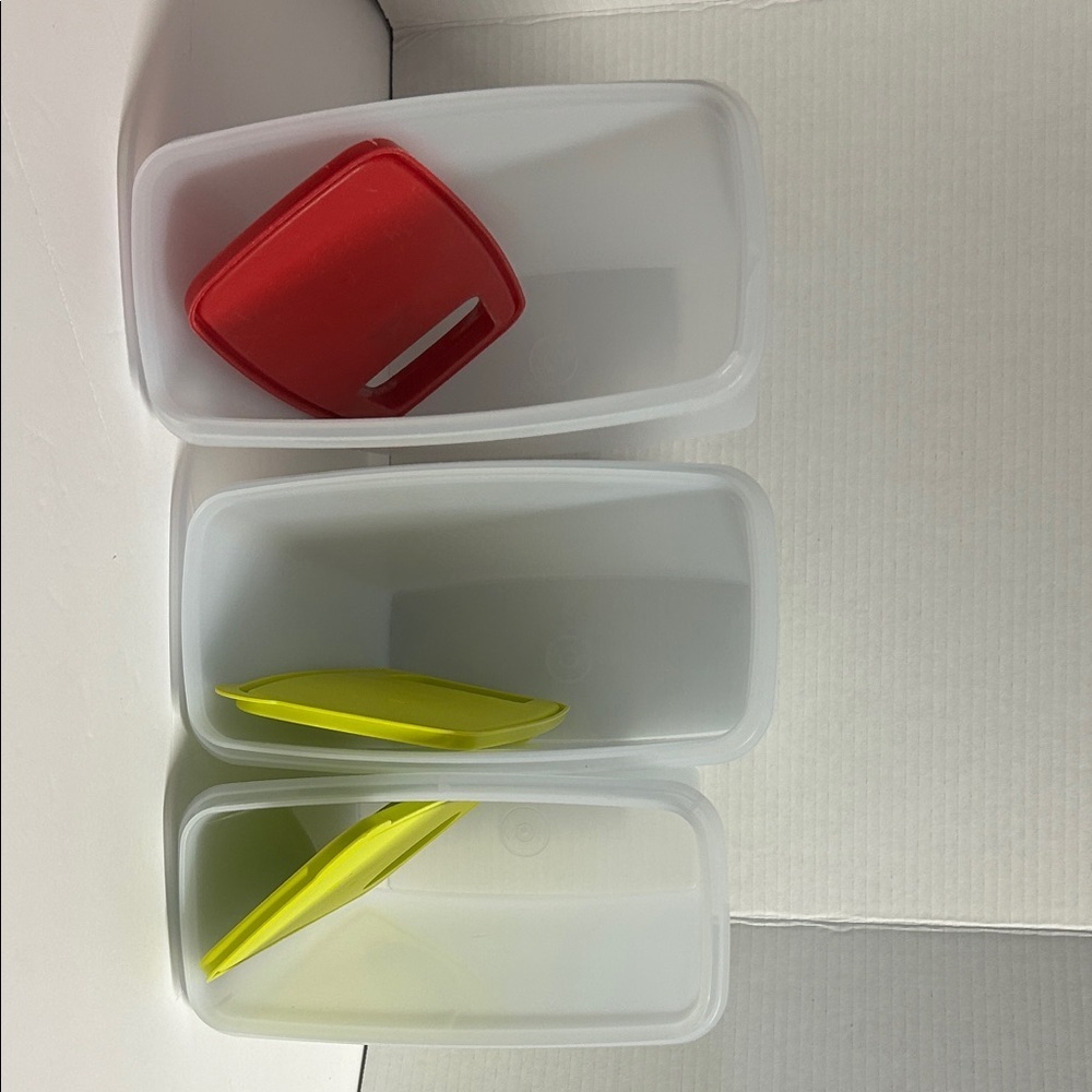 Tupperware Frosted Containers with Red and Green Lids - Picture 3 of 9